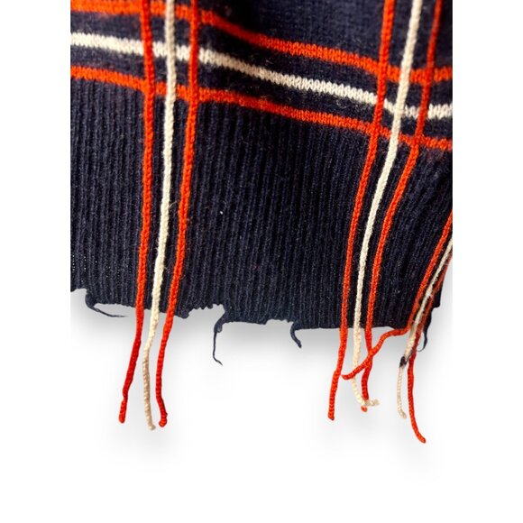 Scripted Ethan Windowpane Plaid Navy Orange Sweater distressed fringe - Picture 7 of 10